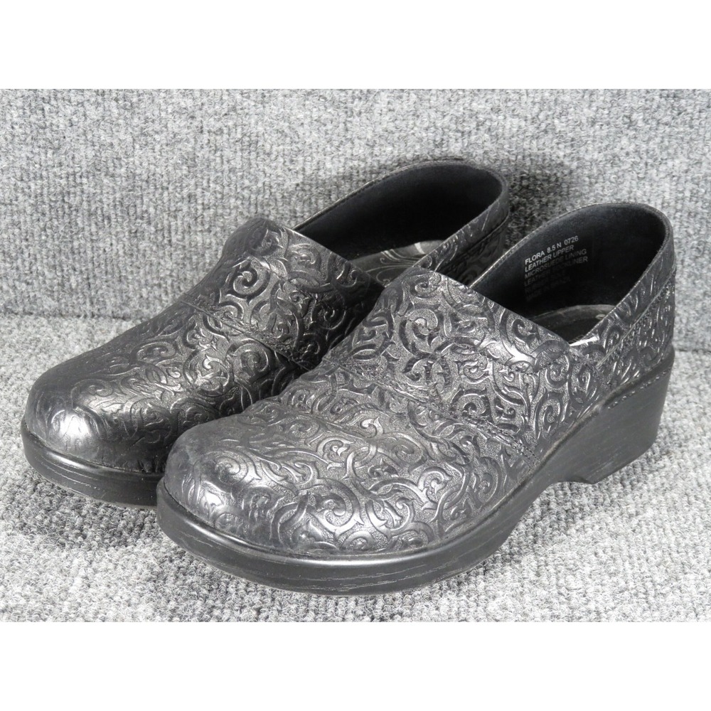 Abeo Flora Clog Black Leather Slip On Women's 8.5N Comfort Professional Textured - Picture 2 of 16